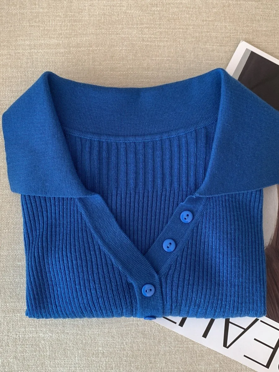 Klein Blue Ne Ice Silk T-Shirt Korean Sle Strickpullover Leichter Luxus Damen Faion Summer Pendeln Wind