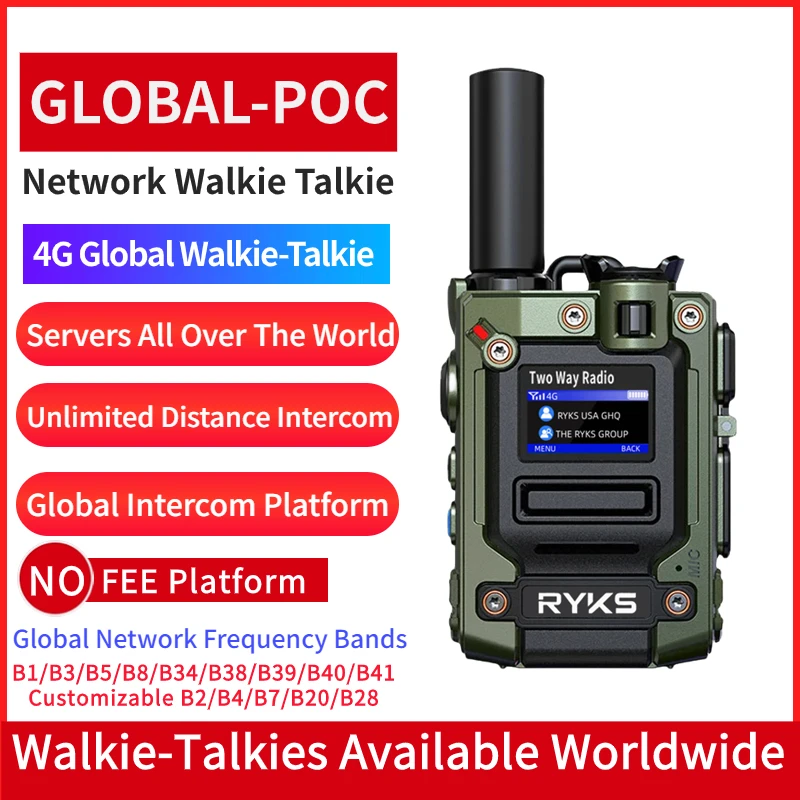 Global (no fee) Intercom platform RYKS-DP56 walkie talkie 5000km Long Talk Range 4G LTE POC Network Radio Sim Card