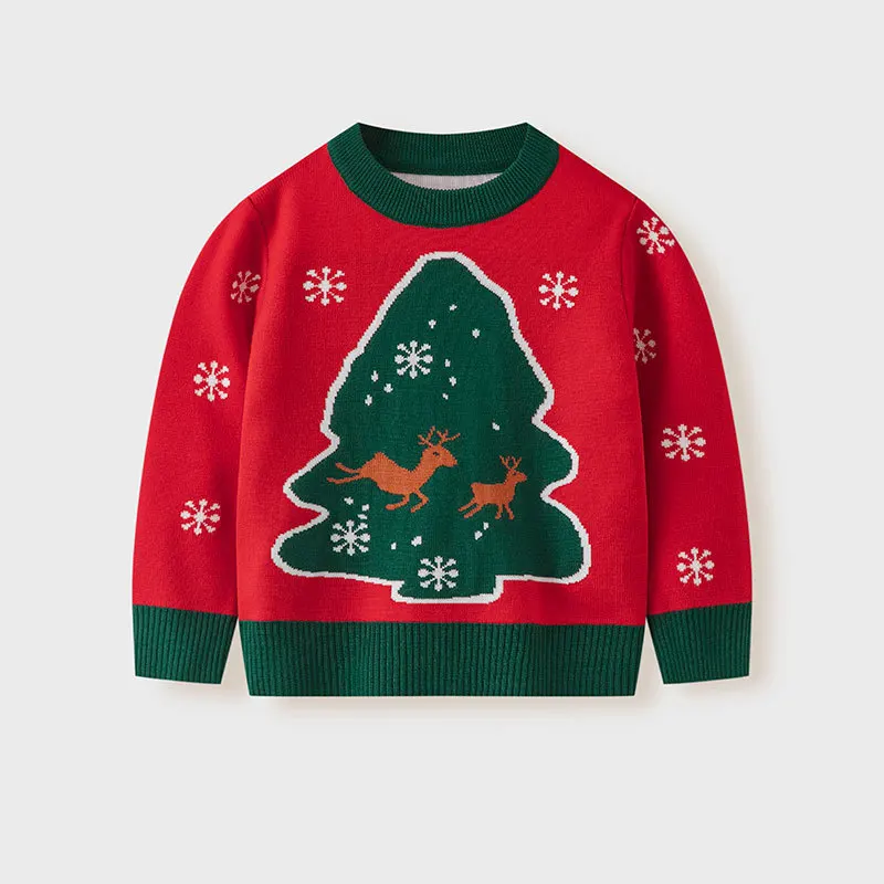 

Santa Tree Sweater Boy Girl Cute Xmas Pullovers Long Sleeves Knitted Top Warm Casual Children's Clothing Autumn Winter Knitwear