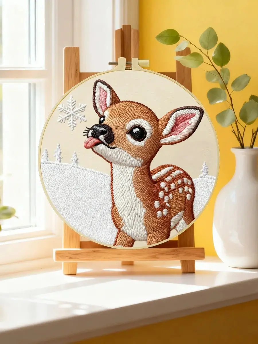 1 Stück 20X20CM/15X15CM 7,87/6,3 Zoll Hirsch-Stickerei-Starter-Kit DIY-Kit DIY-Stickerei-Set für Anfänger Heimdekoration – Detail 6