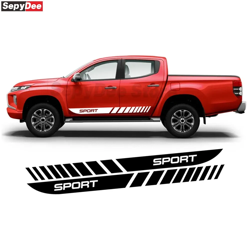 

2 шт. наклейки на боковую юбку автомобиля для Mitsubishi L200 Racing Sport Stripe Body виниловая наклейка автомобильные аксессуары