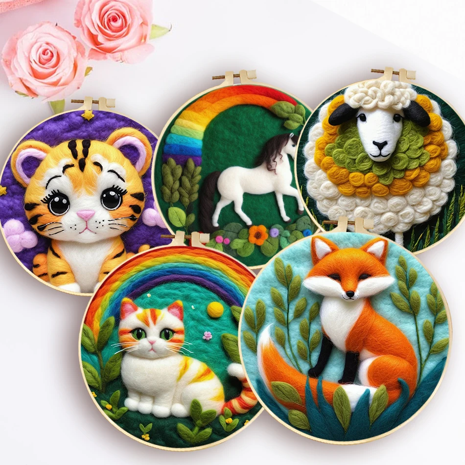 

DIY Wool Needle Felting Starter Kit, Needle Felt Set with Picture Frame, Foam Pad, Felt Cloth and Instructions, Used for Home De