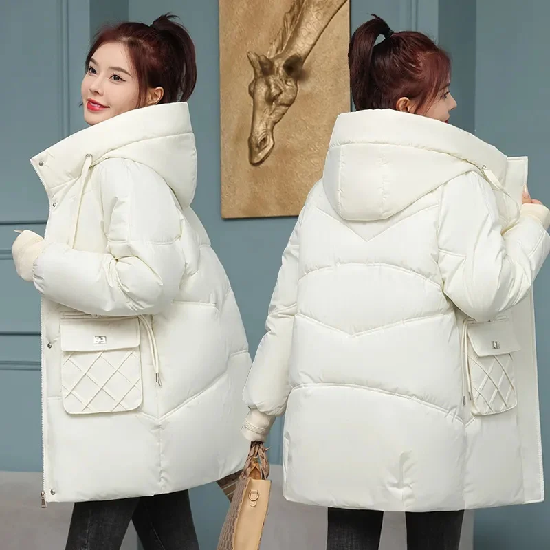 

Women Parka 2023 New Winter Jacket Thick Warm Down Cotton Jackets Hooded Puffer Long Coat Female Casual Loose Snow Wear Outwear