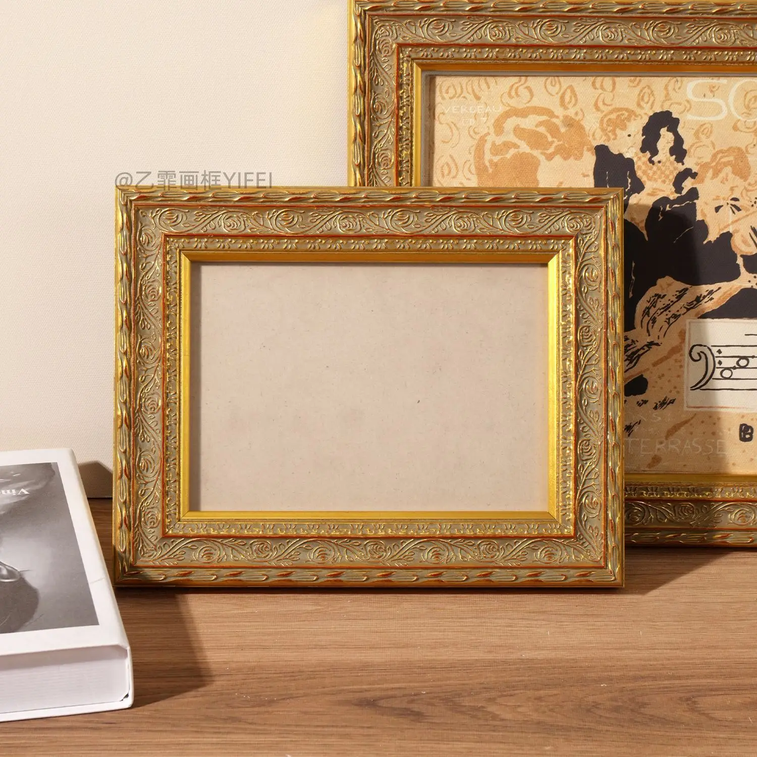French engraved oil painting puzzle gold custom wooden mounted wooden picture frame solid wood mounted