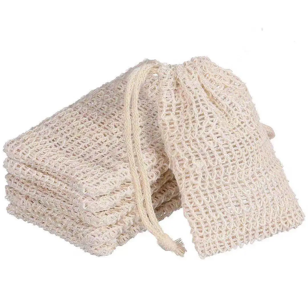 

200pcs Sisal Hemp Soap Bag Blister Ramie Mesh Soap Storage Bags Foam Maker Double-layer Net Bags Foaming Easy Soap Holder SN9263