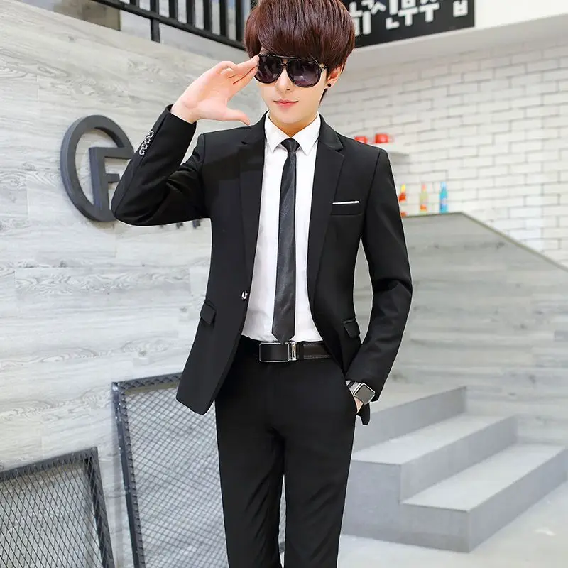 Men's Three Piece Slim Fit Suit Set Korean Style Business Professional Formal Wear for Groomsman Groom Wedding​