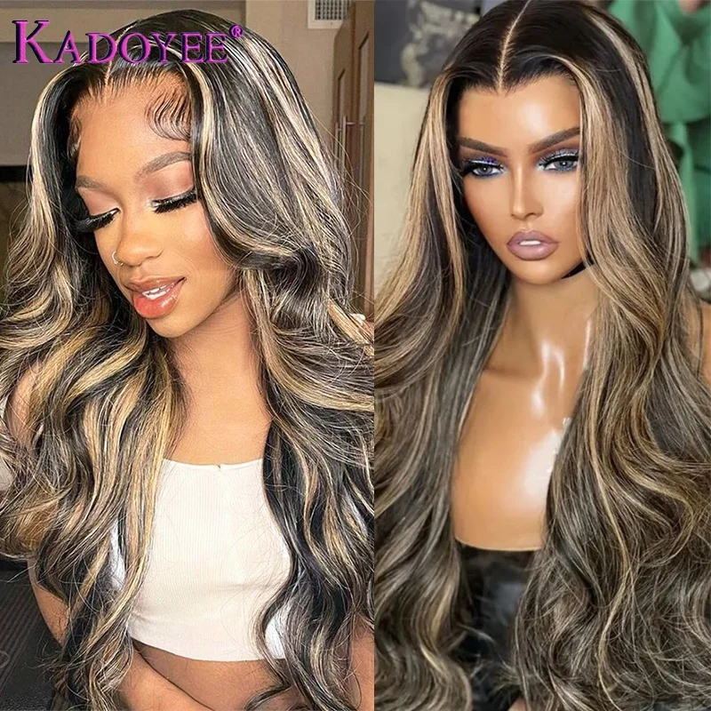 Blonde Highlight Wig Glueless Human Hair Pre Cut 5X5 Body Wave Lace Closure Wigs P1b/27 Colored Pre plucked HD Transparent Wig