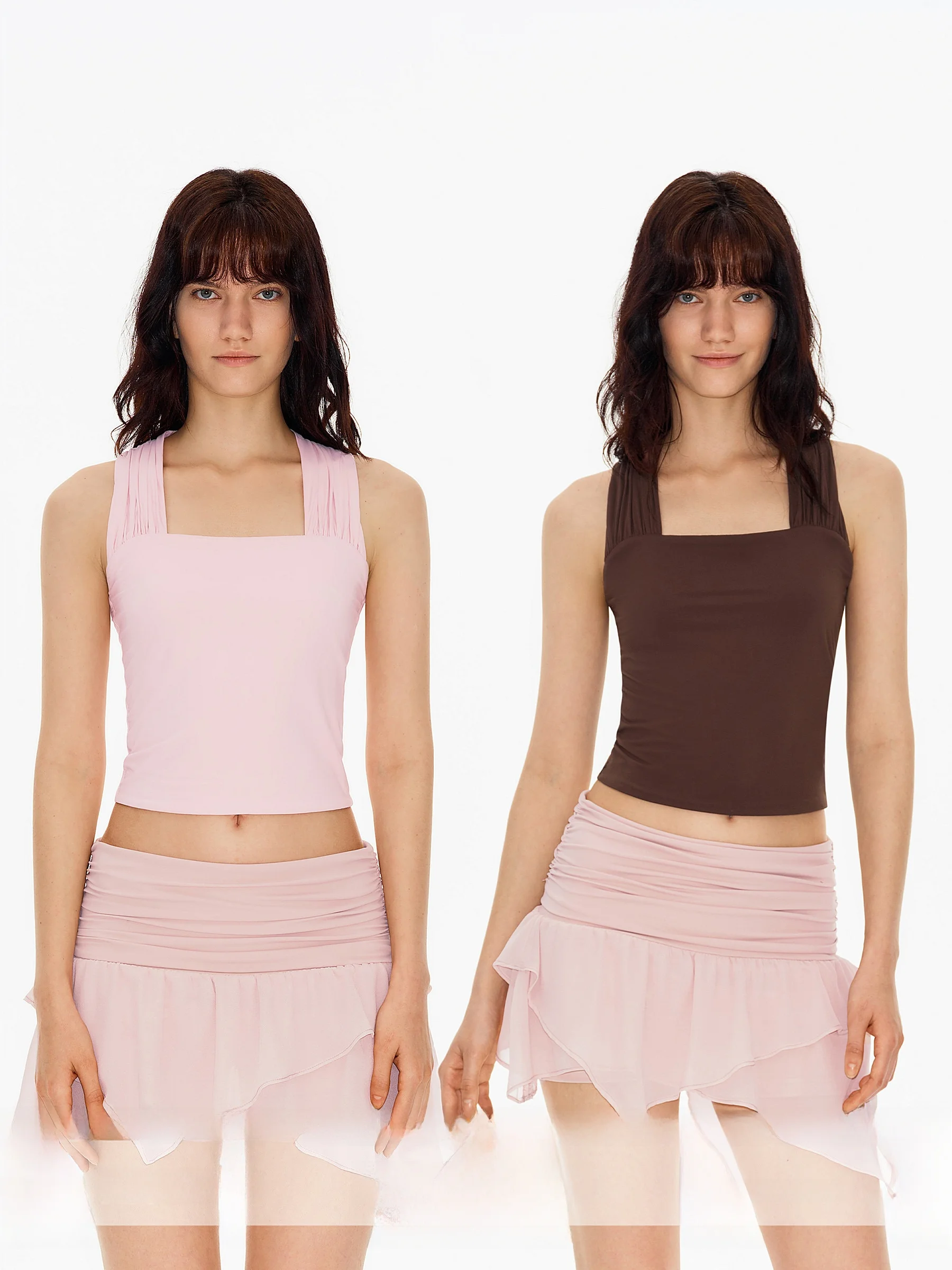 

AYO Layered Neck Hanging Vest Strap Soft Skin-friendly Slim Fit Base No Sleeve Top French Style Nylon Fabric Women's Inner Wear