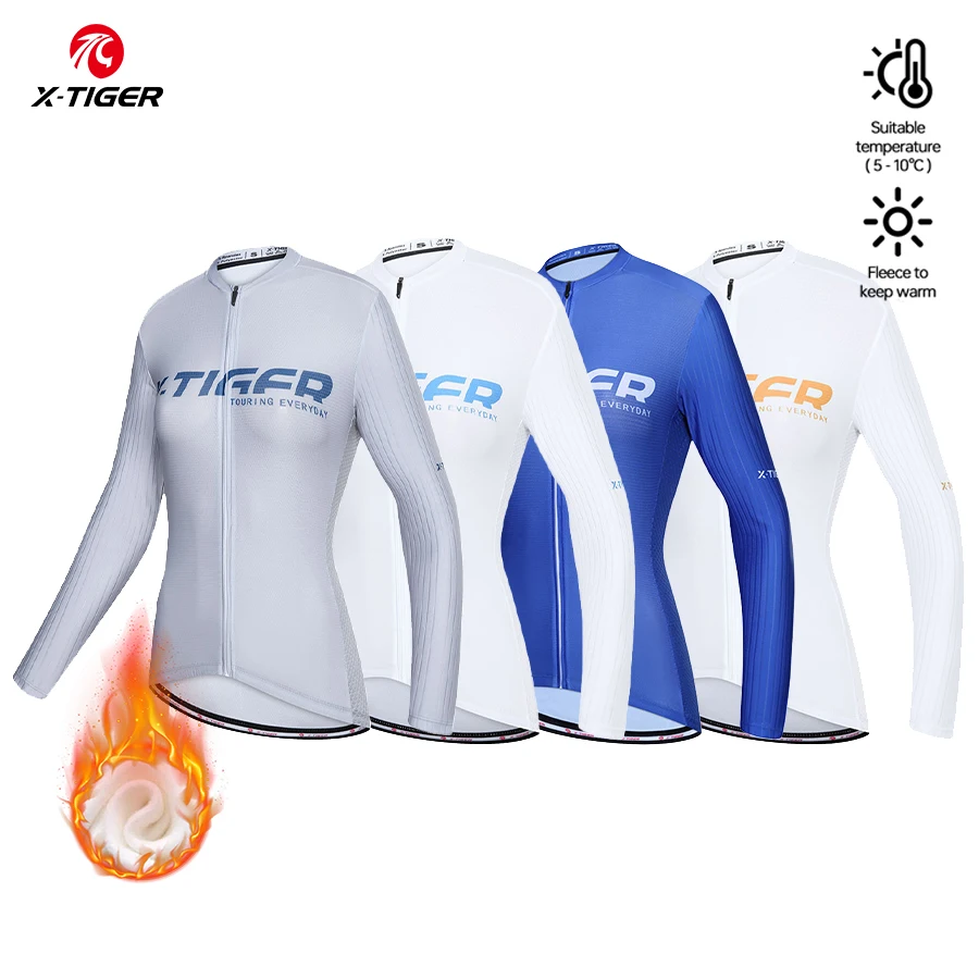 

Зимний флисовый велосипедный трикотаж X-TIGER, однотонный горный велосипед, наtire 5-10 ℃ Теплая ветрозащитная женская одежда с несколькими карманами 3D Fit