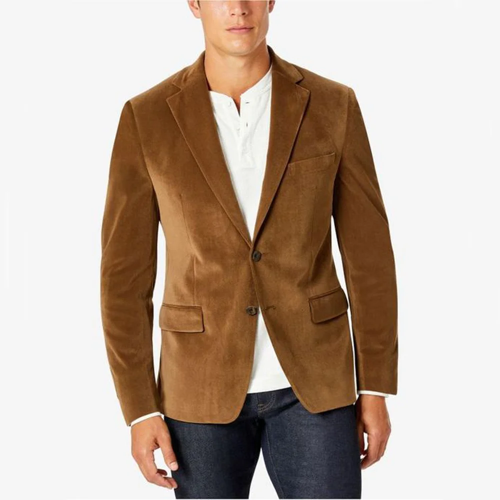 Blazer de veludo de peito único masculino, jaqueta, conjunto de casacos masculinos, roupas de inverno, roupas novas