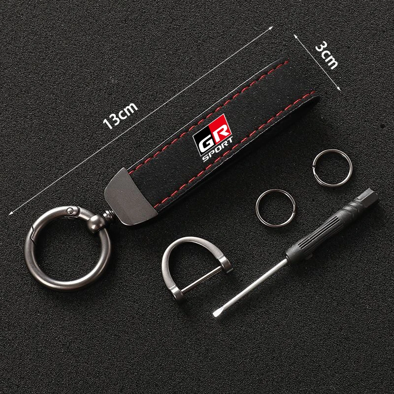 Suede Metal Buckle Car Keychain Keyring Men Gift Accessories for Toyota GR Sport Gazoo Racing Yaris 86 Corolla Hilux Supra C-HR