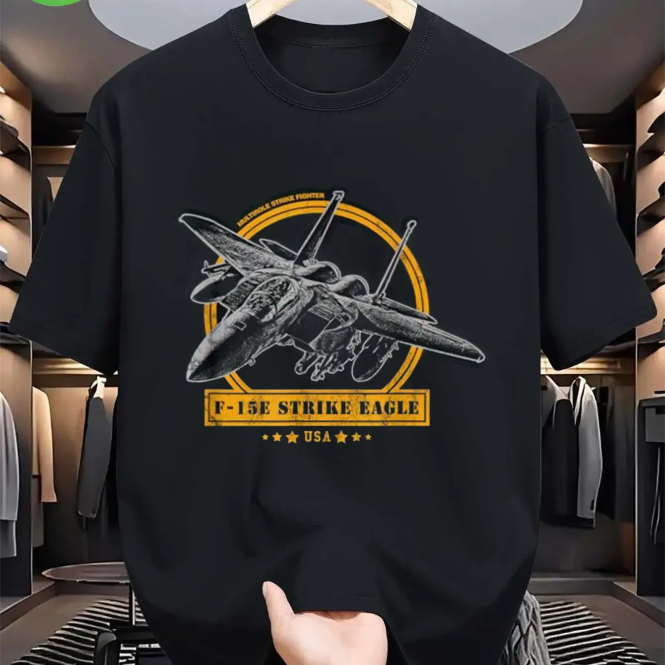 Men's Heavyweight Cotton T-Shirt F-22 Raptor Fighter Jet Graphic Tee Eagle Casual Shirt for Aviation Military Enthusiasts
