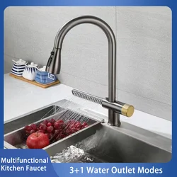 Grifo de cascada para fregadero de cocina, mezclador de agua caliente y fría, extraíble, de riego