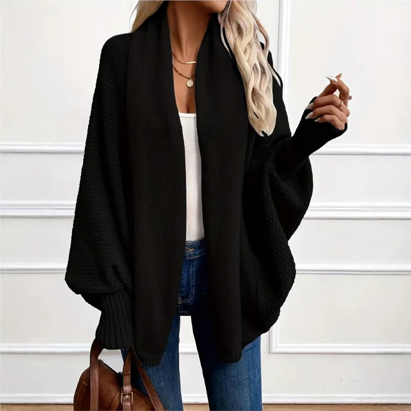 2026 New Women's Autumn/Winter Cardigan Solid Color Bat Sleeves Fashionable Comfortable Versatile Daily Warmth Simple Cardigan