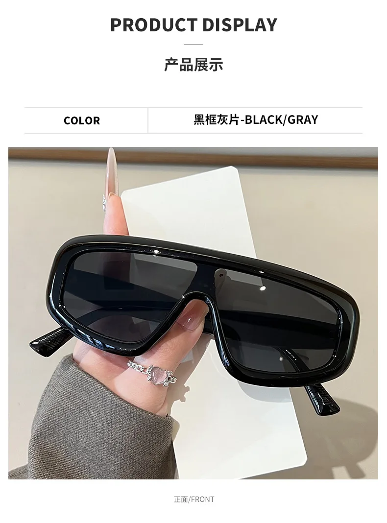 Vintage One-Piece Quadratische Sonnenbrille für Damen Neue Mode Schwarze Verlaufsgläser Übergroße Sonnenbrille für Herren Retro Gestreifte Fahrbrille – Detail 13