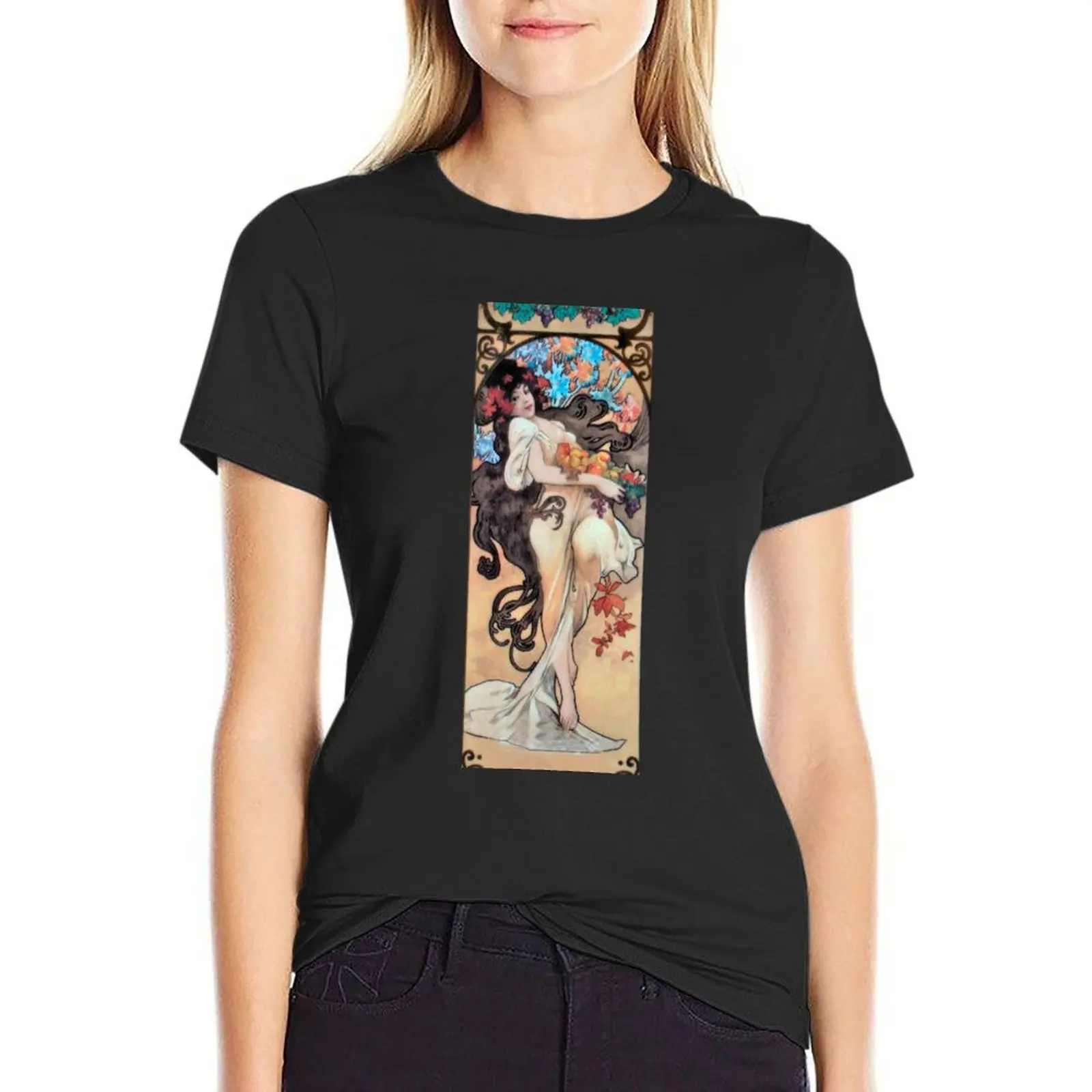 

Amethyst by Alphonse Mucha T-shirt female hippie clothes tops Woman clothing