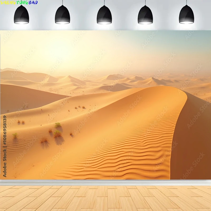 Scenic Sahara Desert Sunlight Sky Photography Backdrops Morocco Africa Landscape Sunset Sand Dune With Bushes Background DS-02