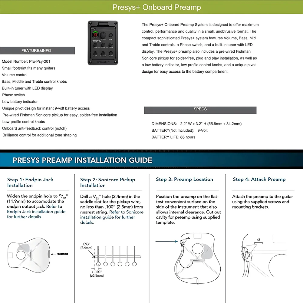 201 كلاسيكي الصوتية الغيتار EQ موالف بيزو لاقط الصوتية الغيتار Preamp 4-الفرقة التعادل هيئة التصنيع العسكري مزيج Preamp ل فيشمان Presys +