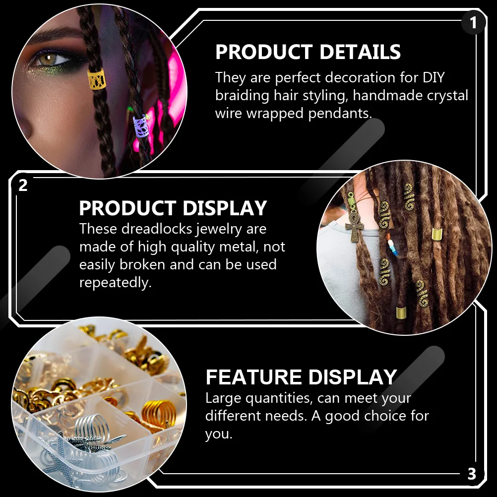 

33pcs Dreadlocks Accessories Hair Jewelry Crystal Wire Wrapped Braid Accessories Diy Hair Charms Metal Reusable Pendant Cuffs