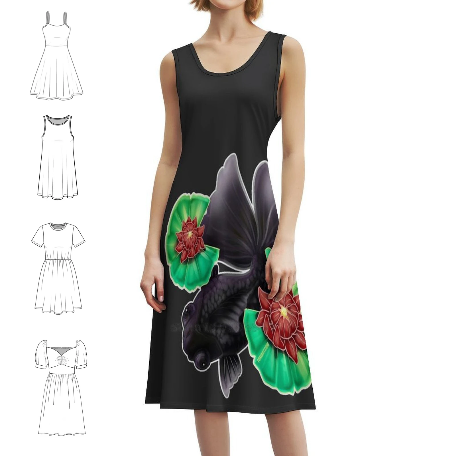 

Черное сексуальное платье для отпуска с телескопом и золотой рыбкой для женщин, мини-платье для пляжной вечеринки, дня рождения, черное _ Золотая рыбка, черный _ телескоп