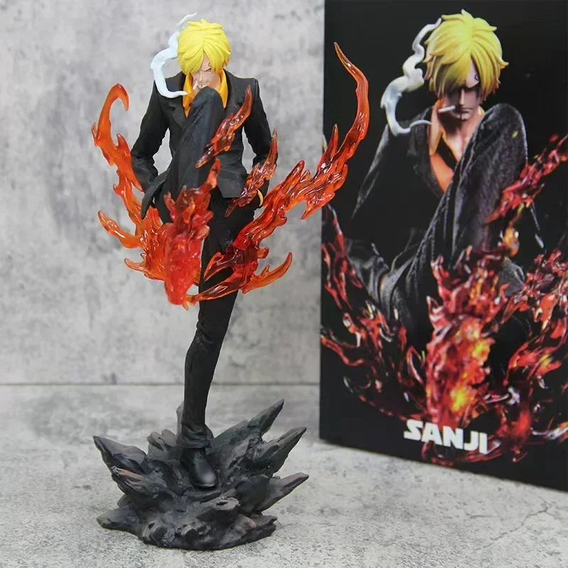 Modèle de figurine d'anime à effets spéciaux, One Piece, Gk Sanji, posture debout, coup de pied de démon rouge et bleu, statue d'ornement, cadeaux jouets, 24cm