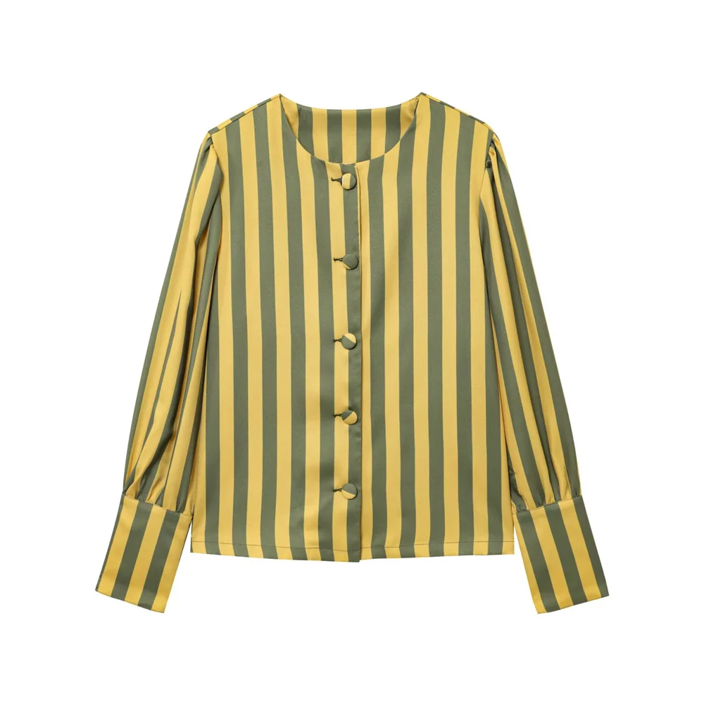 Haut à manches bulles pour femmes, vêtements d'automne, style européen et américain, à la mode, polyvalent, décontracté, rayé