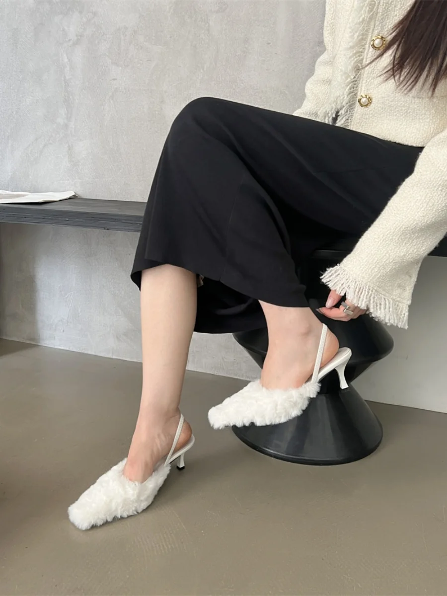 Women Shoes Coarse-heeled Fur Rubber Sandals Women Shoes Womens Low Heels Mary Janes Shoes High Heels Leather Shoes