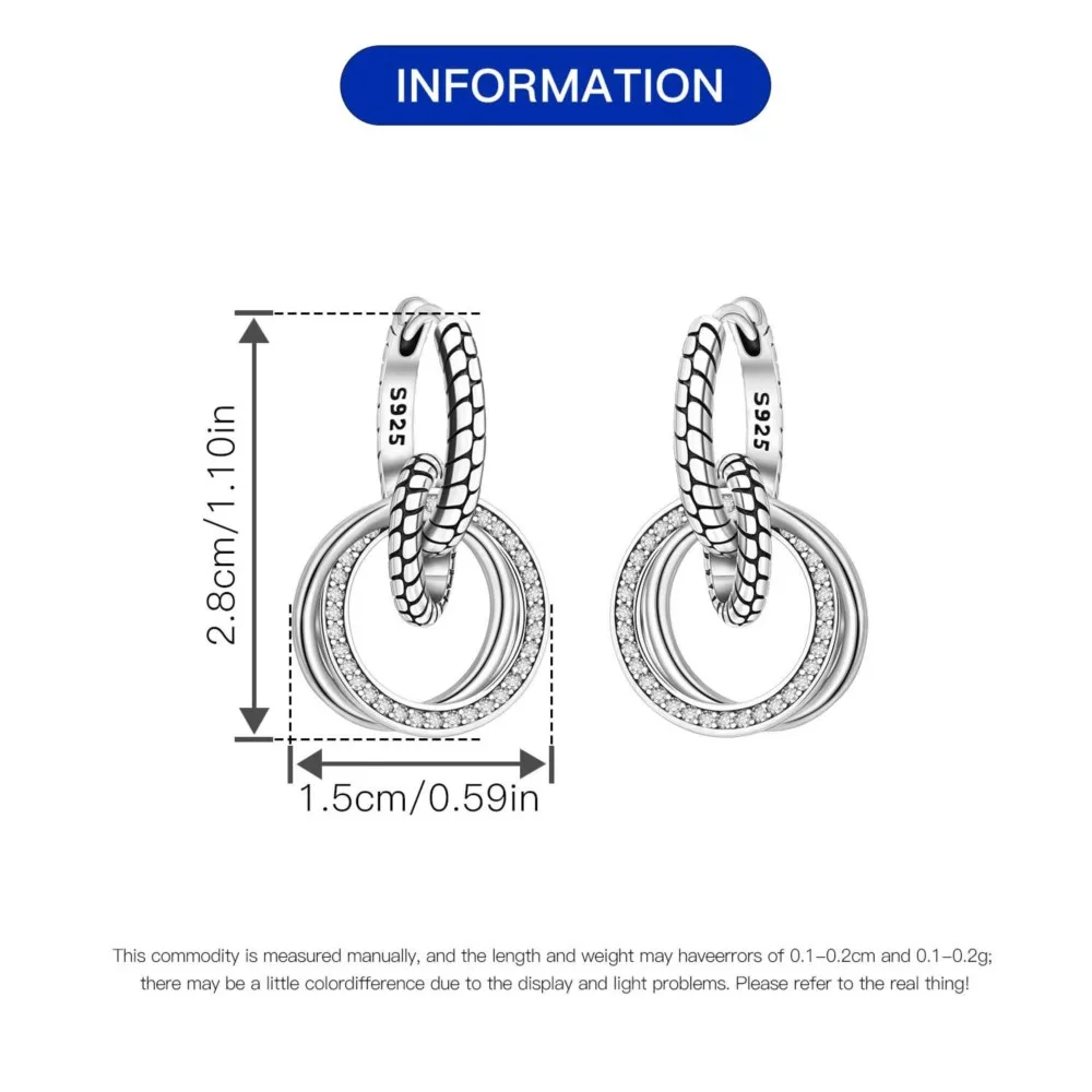 Hot Sale 925 Sterling Silver Classic Multi Ring Earrings Series Drop Earrings For Women Party Fine Gift Elegant Birthday Jewelry