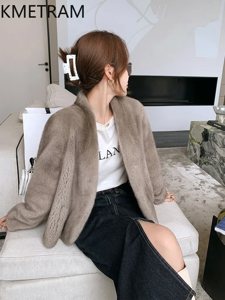 Real Mink Fur Coat Women Luxury Short V Neck Fur Jacket Winter New in Outerwears High Quality Womans Clothing шуба женская 2024