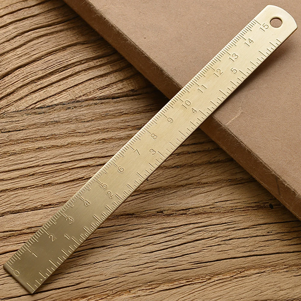 Unisex Students Bookmark Metal for School Office Brass Straight Ruler Learning Measuring Ruler Drawing Ruler