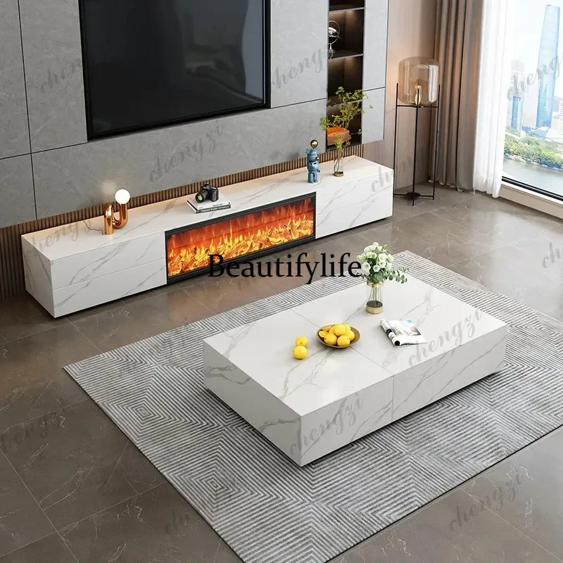 G153 Luxury Living Room Furniture Italian Fireplace Slate TV Stands Embedded Simulation Flame Electronic Fireplace Storage TV Ca