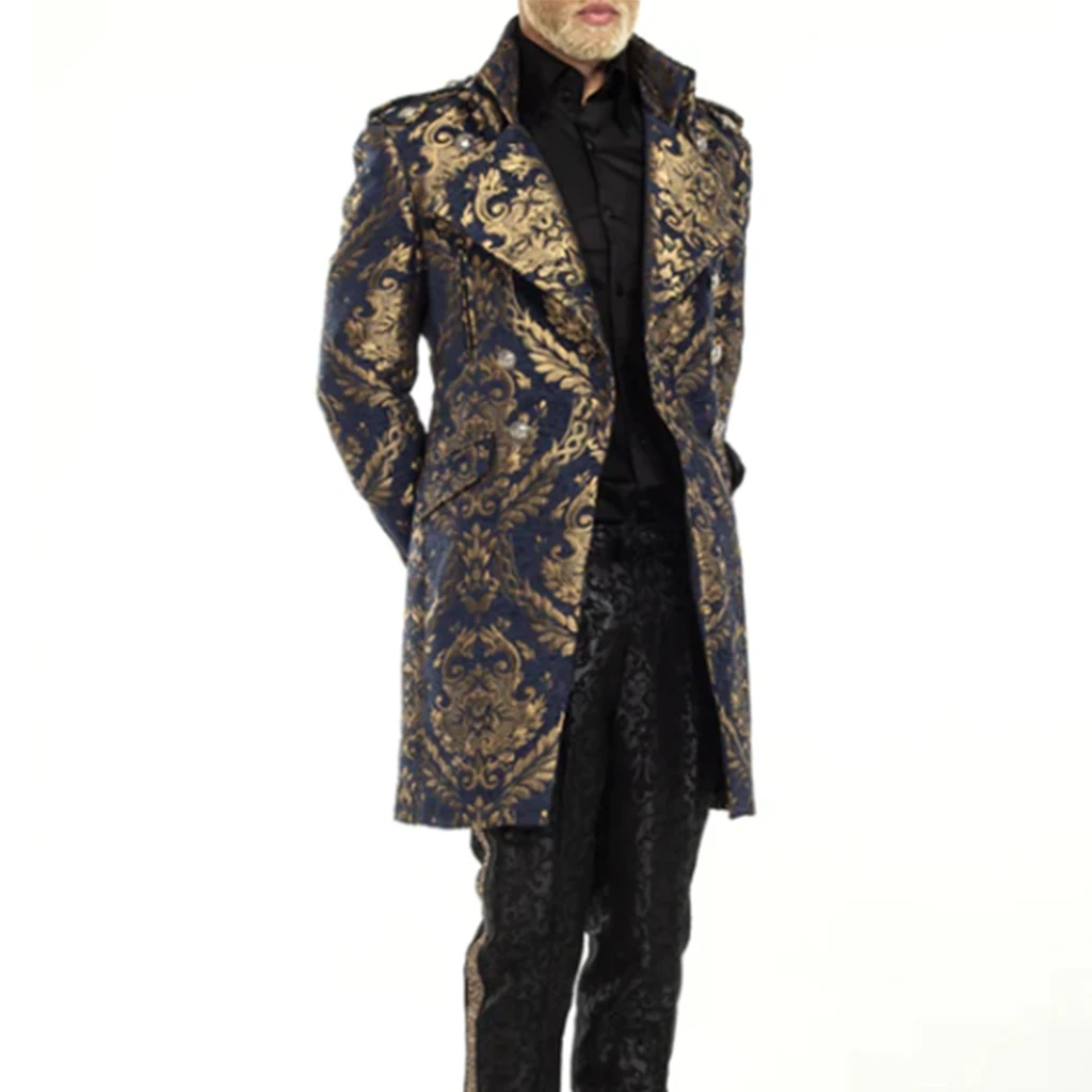 18th Century Victorian Rococo Luxury Men\'s Blue Brocade Coat King Prince Gothic Steampunk Embroidery Suit Groom\'s Dress Jacket