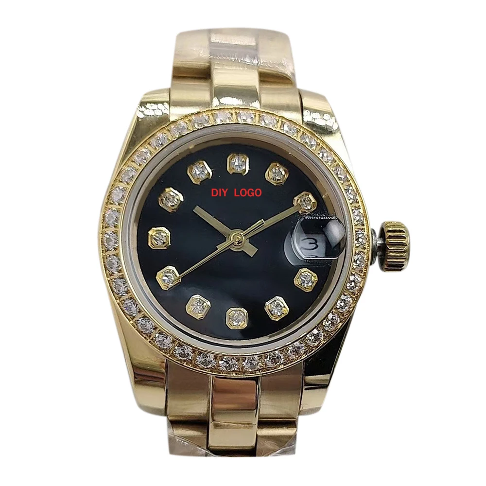 شعار مخصص 26mmWomen's Fashion Mechanical Watch Diamond Watch نافذة التقويم هدايا للنساء