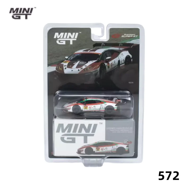 MINIGT 1:64 GT No. 572 Lamborghini GT3 EVO modelo de coche en miniatura fundido a presión, regalos de juguete para niños, piezas de colección para adultos