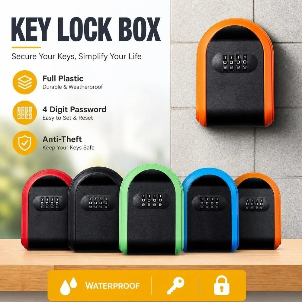 Full Plastic Password Key Box Mechanical Combination Lock Universal Fit Key Lock Box Anti-Theft 4 Digit Password Key Organizer
