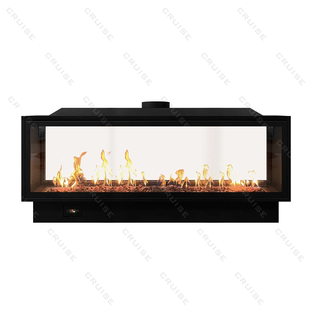 Luxury Modern Insert Double-Sided Glass Real Fire Remote Control Natural Gas Fireplace for Home