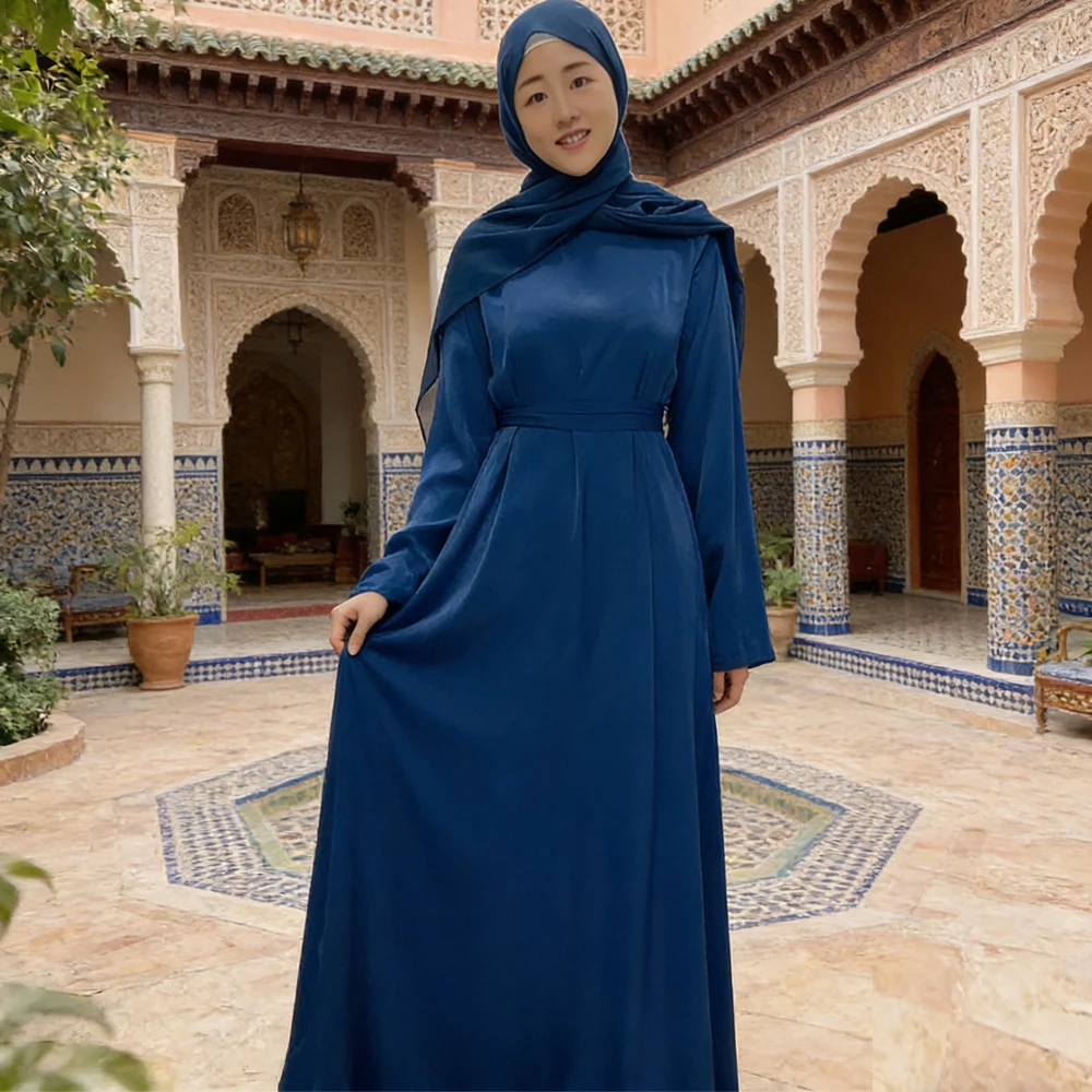 

Satin Ramadan Abaya Muslim Long Maxi Dress Women Plain Hijab Robe Islamic Dubai Turkish Modesty Kaftan Arabic Clothing Vestidos