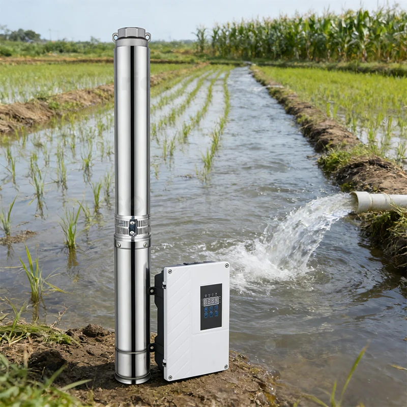 Submersible Hybrid Solar Water Pump AC/DC 3' 110V with MPPT Controller for Farm And Agriculture Irrigation USA Warehouse