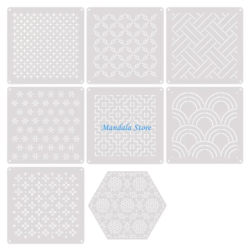 U2JC Fabric Marking Sheet Set 13X13CM Geometric PET Embroidery Guide for Sewing Projects, Decorative Drawing and Craft Use