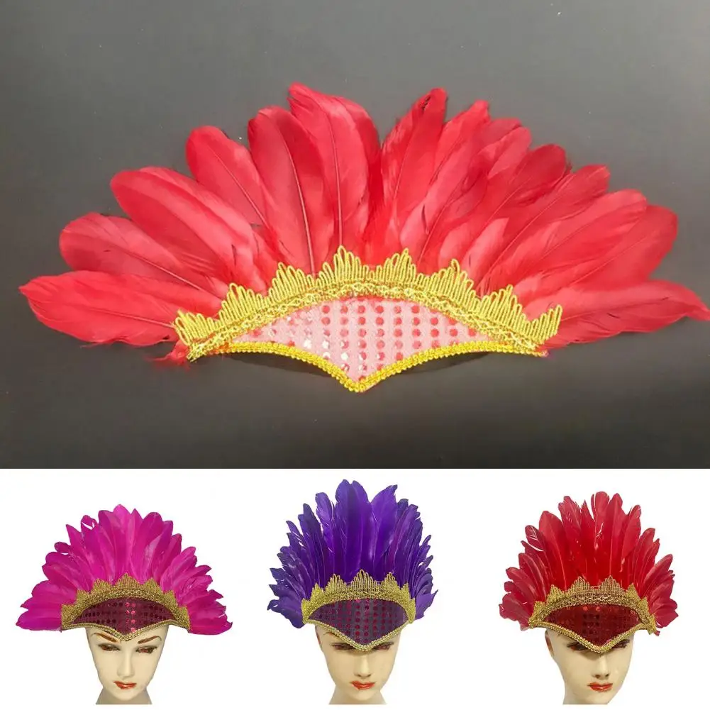 

Carnival Indian Chief Hat Hair Accessories Party Ultralight Sparkling Embellished Luxurious Headdress Colored Feather Headwear