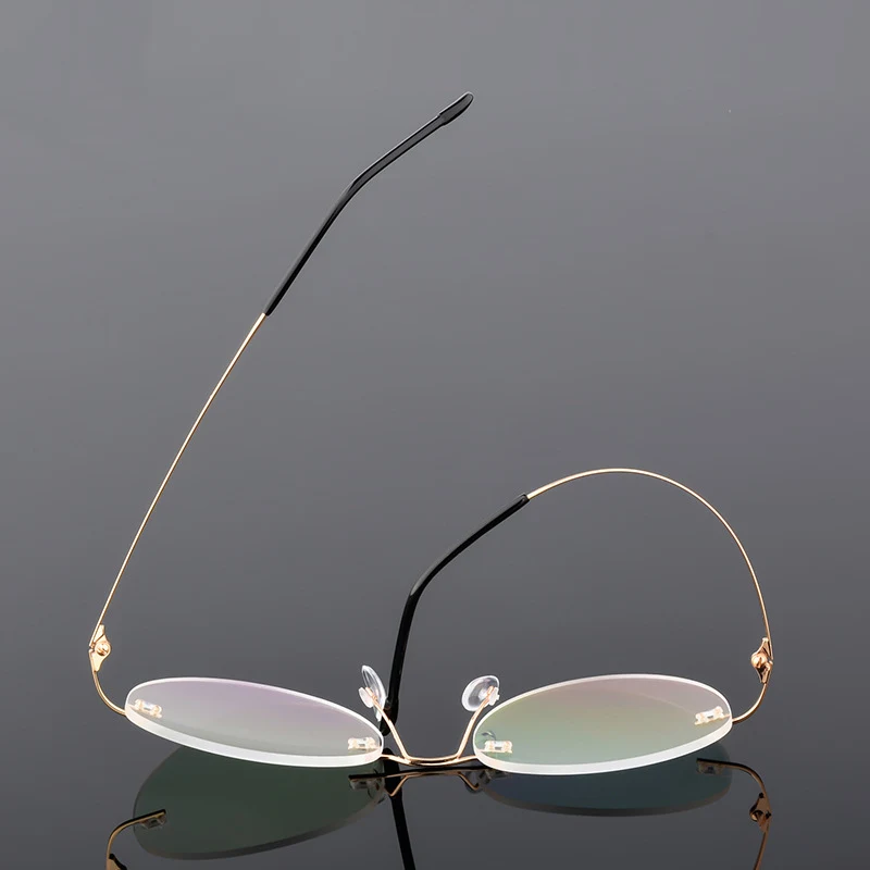 Rimless Nearsighted Prescription Glasses Men Women Framless Round Alloy Frame Blue Light Proof or Chameleon Lenses Myopia F017