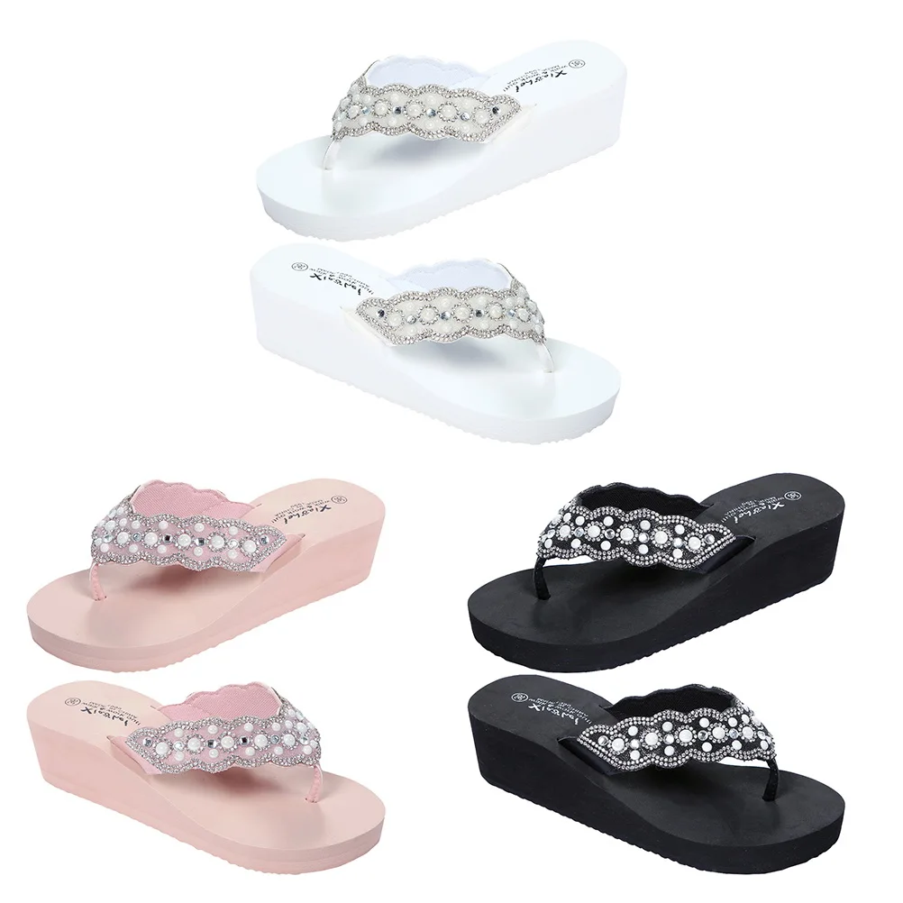 

Pearl Rhinestone Beach Sandals Non Slip Summer Women Shoes Outdoor Flops Ladies Comfort Anti Slip Sole Design Unique Pattern