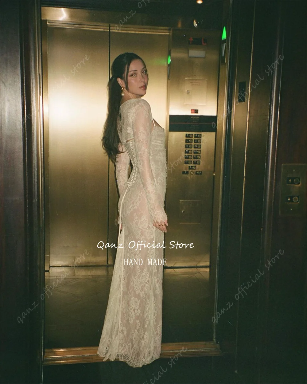 Qanz Lace Wedding Dresses Tulle Mermaid Appliques Robes De Mariée Long Sleeves Spaghetti Straps Vestido De Novia 2024 Customized