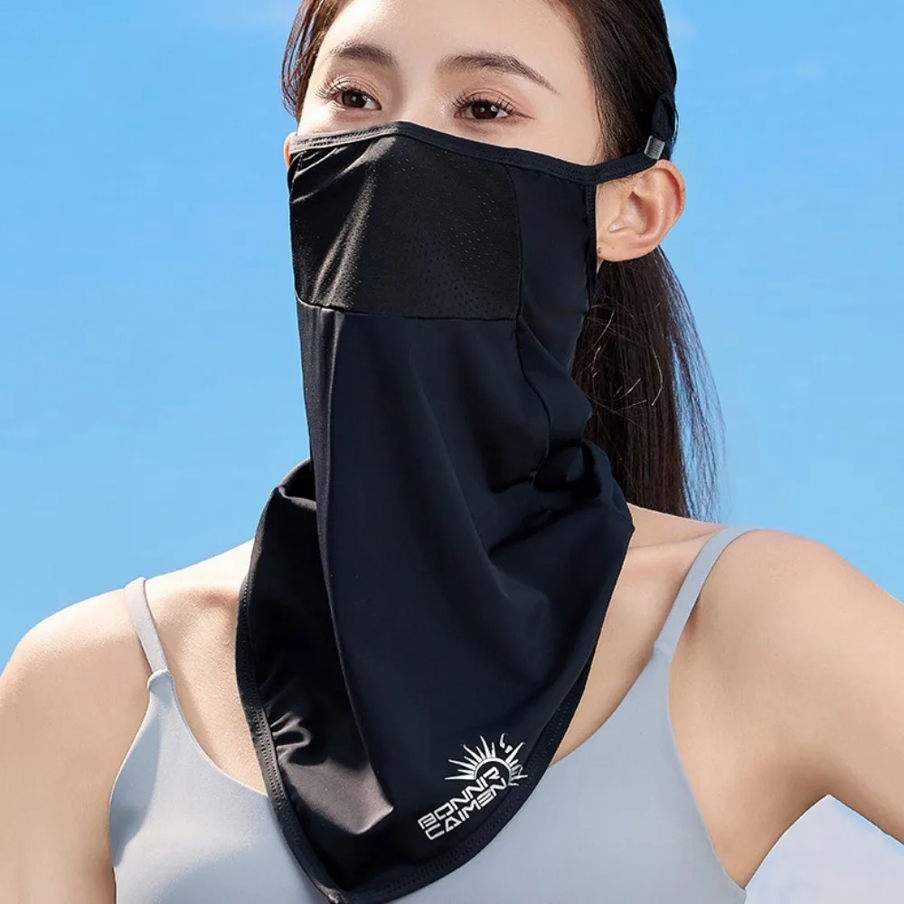 Solid Color Ice Silk Mask Elastic Summer Face Scarves Sun Proof Bib Neck Wrap Cover Hanging Ear Face Shield Face Cover Men