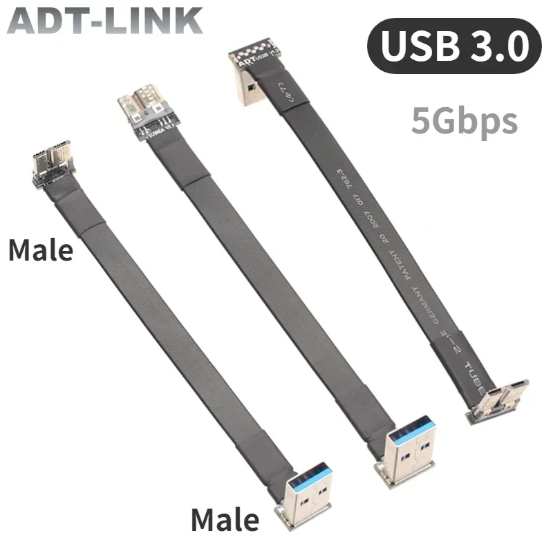 3-300CM USB 3.0 USB-A to Micro-B Ribbon Flat Cable Male to Male FPC USB 3.0 Type A Micro B 90 Degree Angle Connector Up Downward