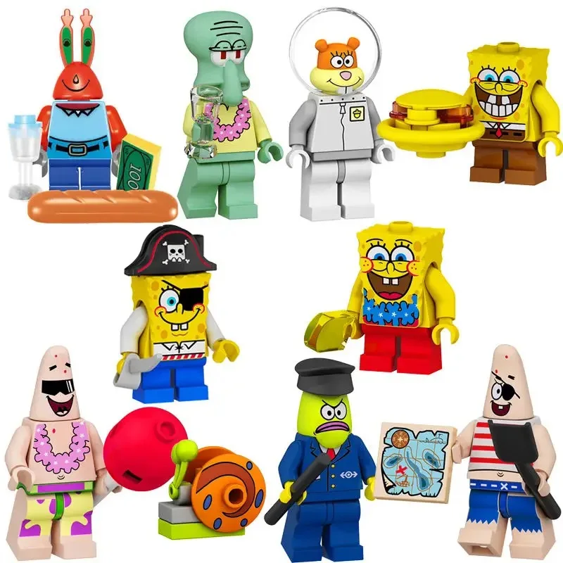 SpongeBob Building Small Dolls Figures Mini Cartoon Anime Patrick Star Model Kids Assemble Creative Toys Desktop Decoration Gift