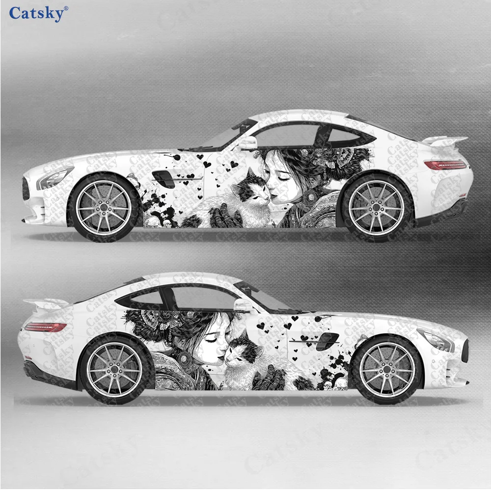 Beauty Cute Cat Splatter Car Vinyl Wraps Decal Self-adhesive PVC Sticker Suitable for Trucks SUV Decor Auto Accessories Gift