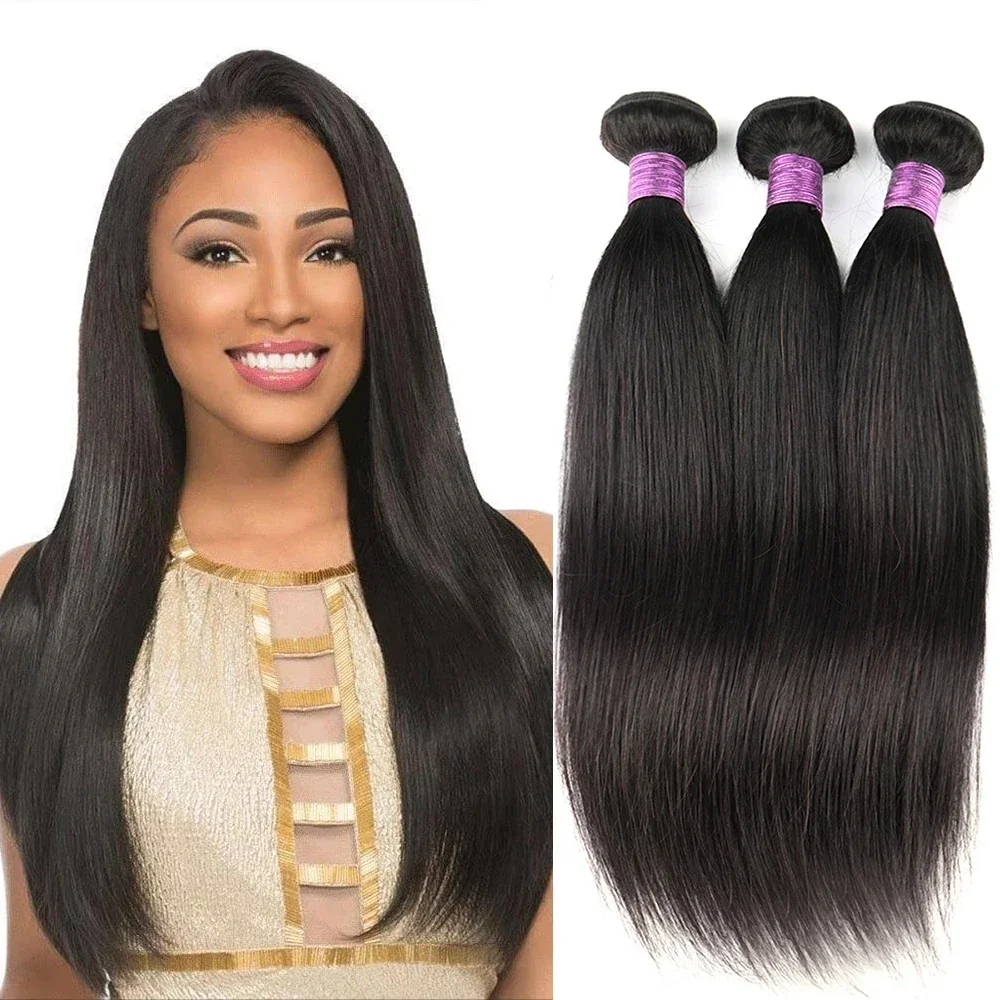 Brazilian Virgin Natural Hair Straight Bundles Weaves 4x4 Lace Closure Straight Human Hair 3 Bundles with Closure Fast Delivery