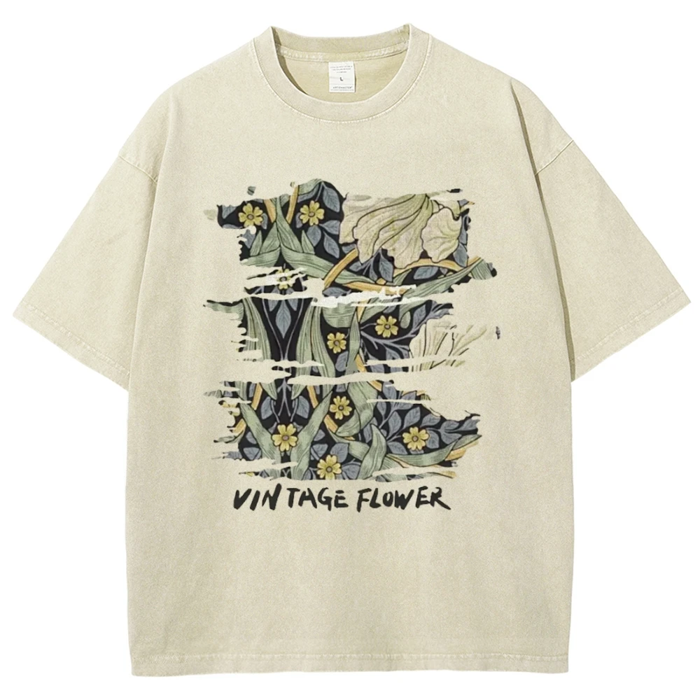 

Hand Drawing Floral Vintage Unisex Washed T-shirt