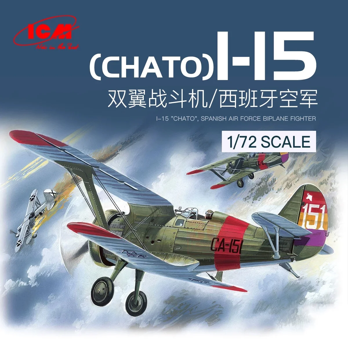 Modelo ICM 72061 Chato I-15, Biplano de Combate de la Fuerza Aérea Española, Kit de Montaje de Aviones de Combate a Escala 1/72, Regalos para Niños